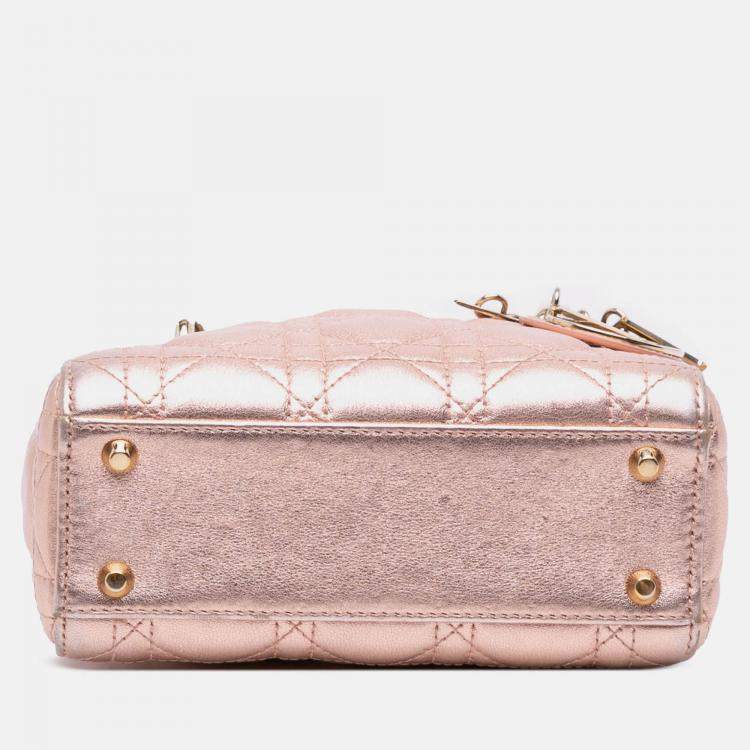 Pre Owned Dior Pink Mini Metallic Lambskin Cannage Lady Dior