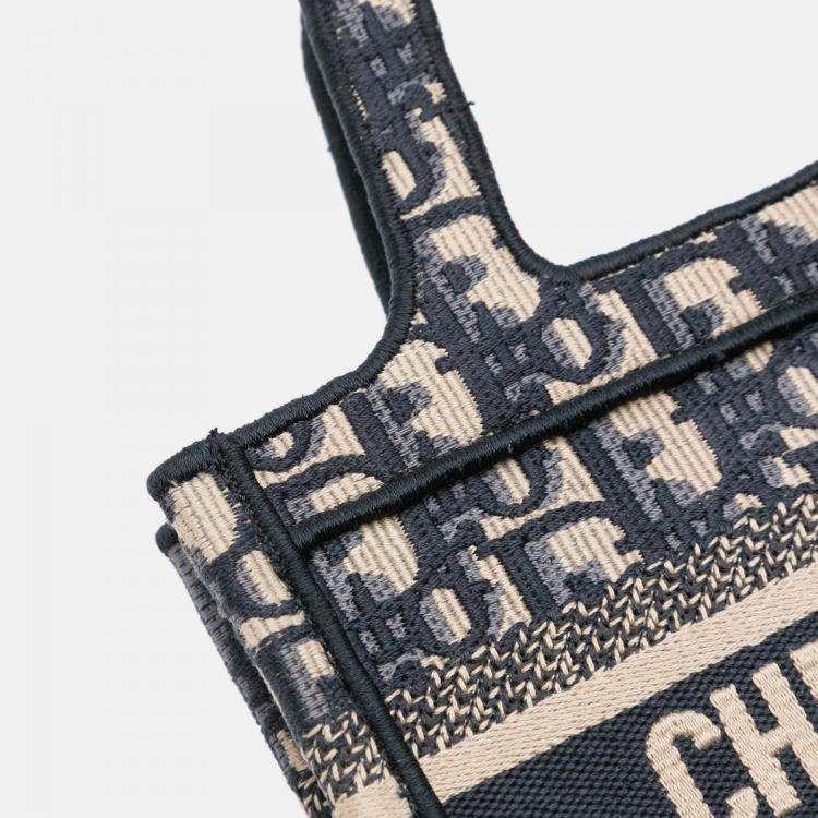 Pre Owned Dior Navy Blue Mini Oblique Canvas Book Tote