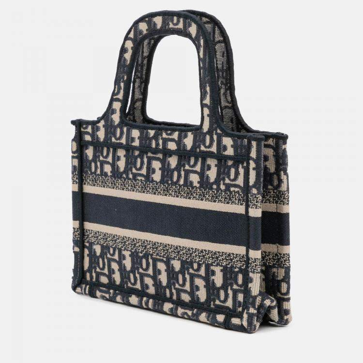 Pre Owned Dior Navy Blue Mini Oblique Canvas Book Tote