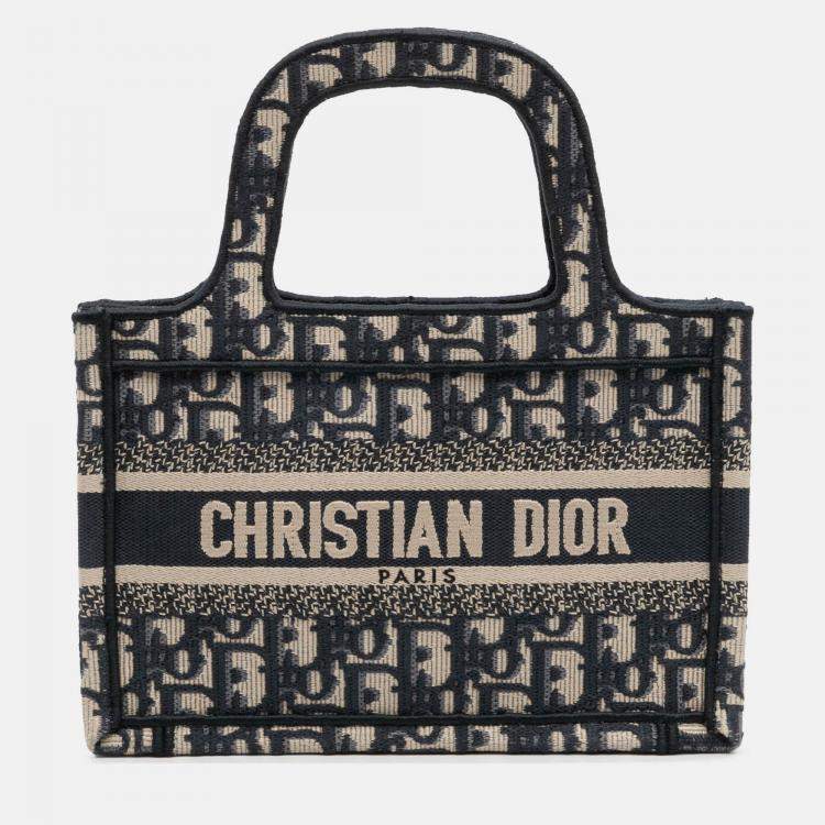 Pre Owned Dior Navy Blue Mini Oblique Canvas Book Tote
