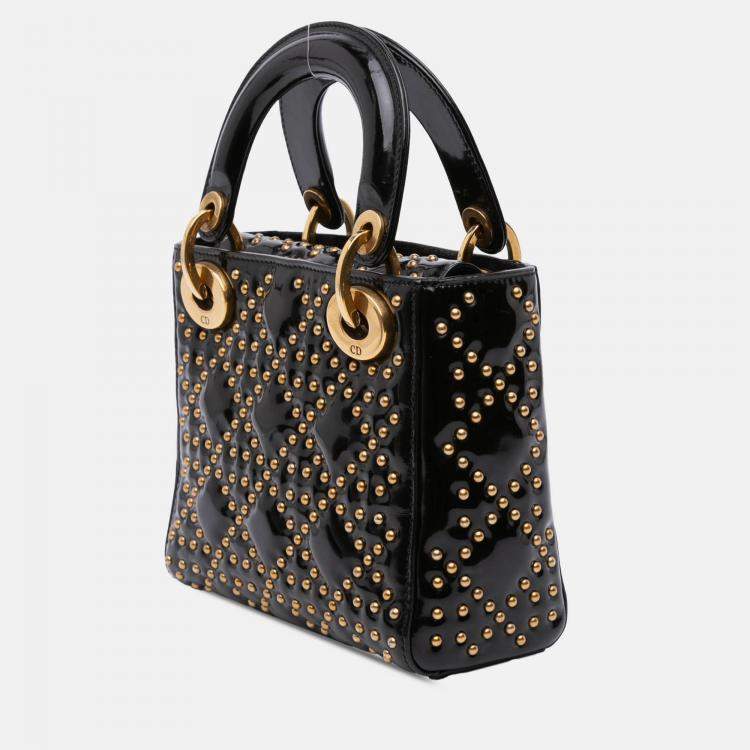 مملوكة مسبقًا Dior Black Mini Patent Cannage Studded Supple Lady Dior