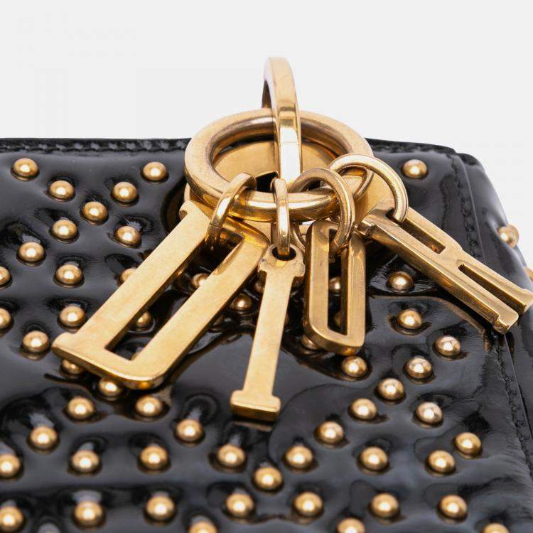 مملوكة مسبقًا Dior Black Mini Patent Cannage Studded Supple Lady Dior