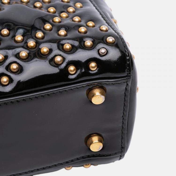 مملوكة مسبقًا Dior Black Mini Patent Cannage Studded Supple Lady Dior