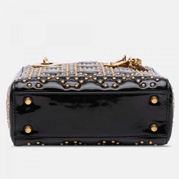 مملوكة مسبقًا Dior Black Mini Patent Cannage Studded Supple Lady Dior