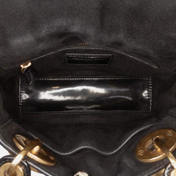 Pre Owned Dior Black Mini Patent Cannage Studded Supple Lady Dior