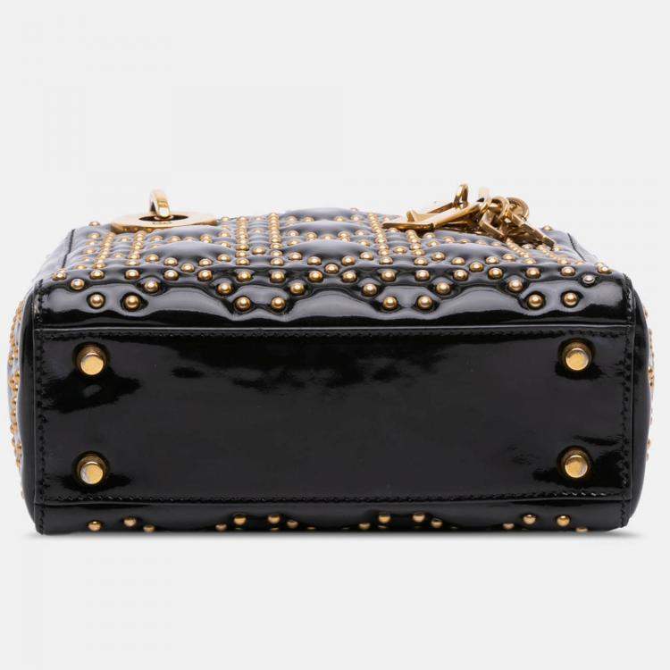 Pre Owned Dior Black Mini Patent Cannage Studded Supple Lady Dior