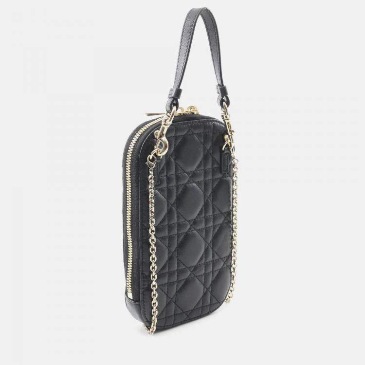 Pre Owned Dior Black Lambskin Cannage Lady Dior Call In Phone Holder