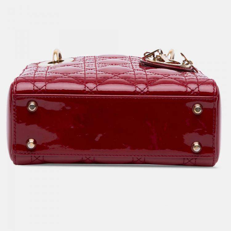 Pre Owned Dior Red Mini Patent Cannage Lady Dior