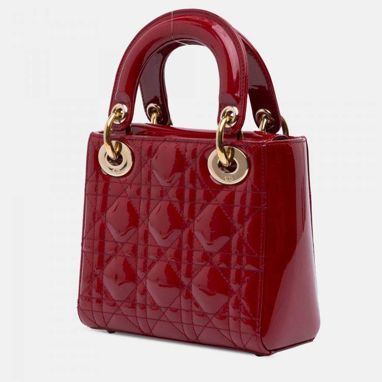 Pre Owned Dior Red Mini Patent Cannage Lady Dior