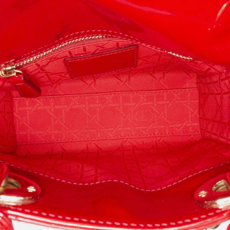 Pre Owned Dior Red Mini Patent Cannage Lady Dior