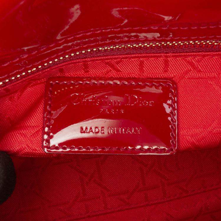 Pre Owned Dior Red Mini Patent Cannage Lady Dior