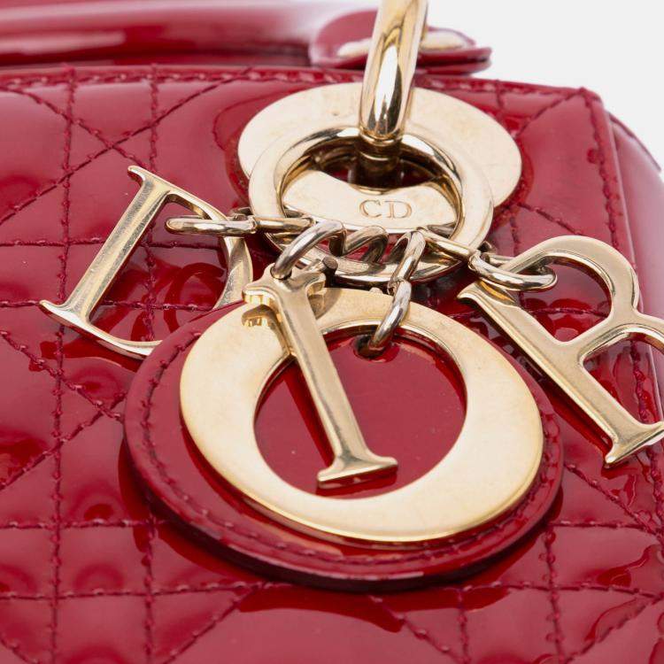 Pre Owned Dior Red Mini Patent Cannage Lady Dior