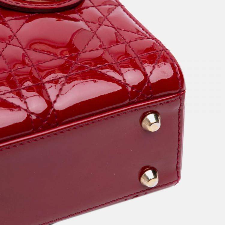 Pre Owned Dior Red Mini Patent Cannage Lady Dior