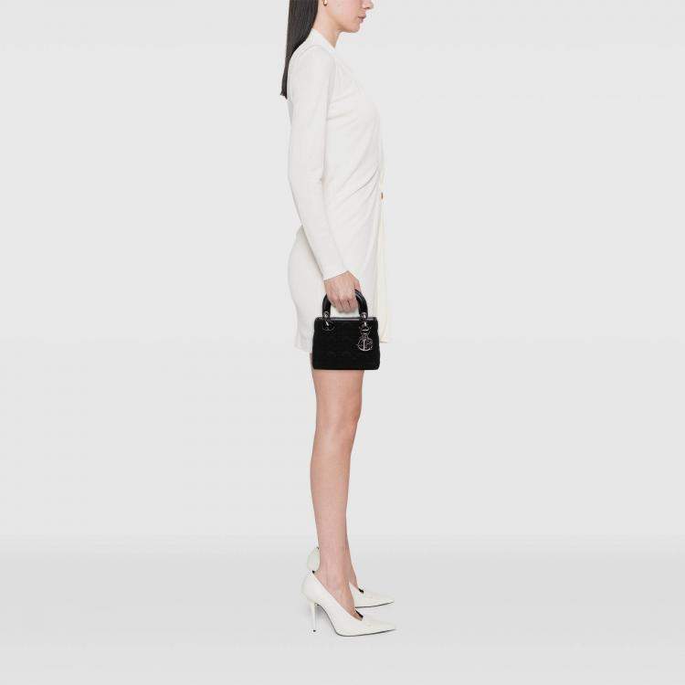 Pre Owned Dior Black Mini Knit Cannage Lady Dior