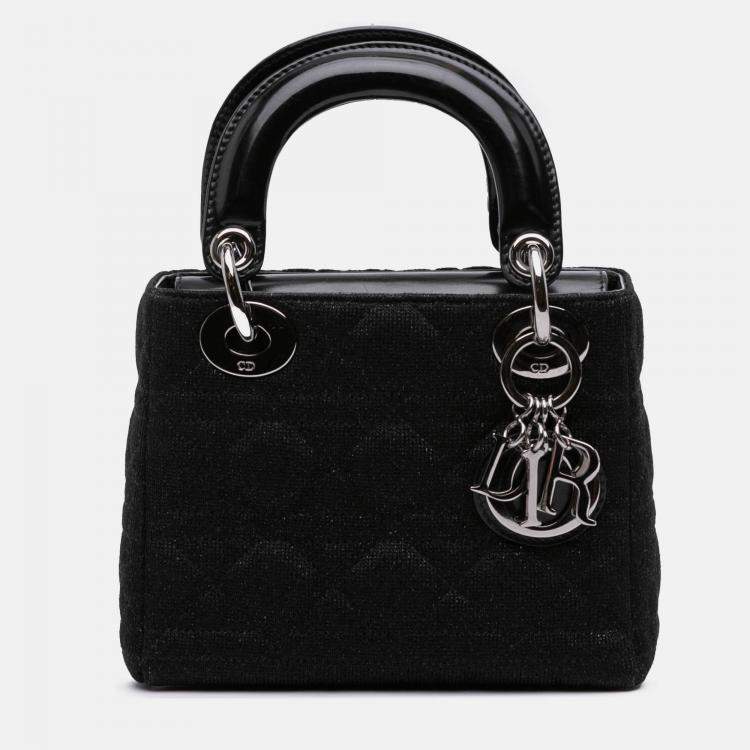Pre Owned Dior Black Mini Knit Cannage Lady Dior