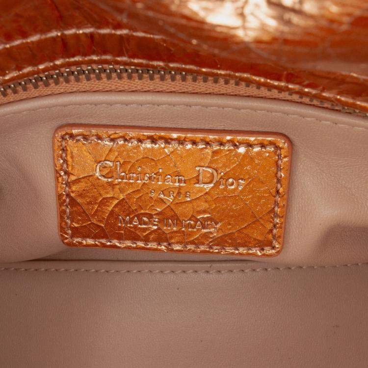مملوكة مسبقًا Dior Brown Mini Metallic Crinkled Calfskin Cannage Lady Dior