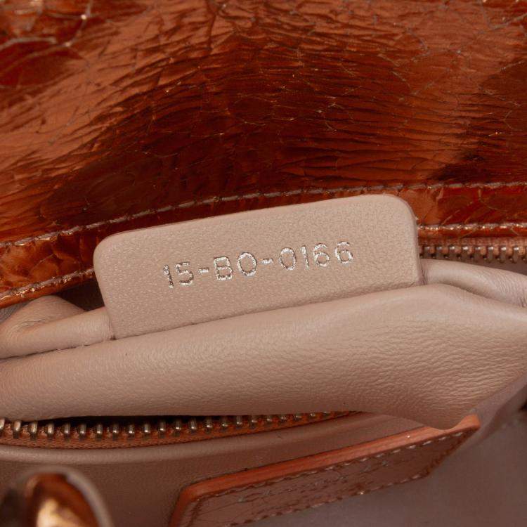 مملوكة مسبقًا Dior Brown Mini Metallic Crinkled Calfskin Cannage Lady Dior