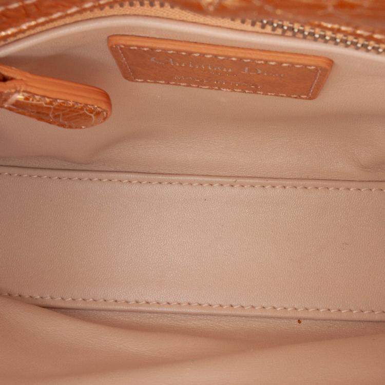 مملوكة مسبقًا Dior Brown Mini Metallic Crinkled Calfskin Cannage Lady Dior
