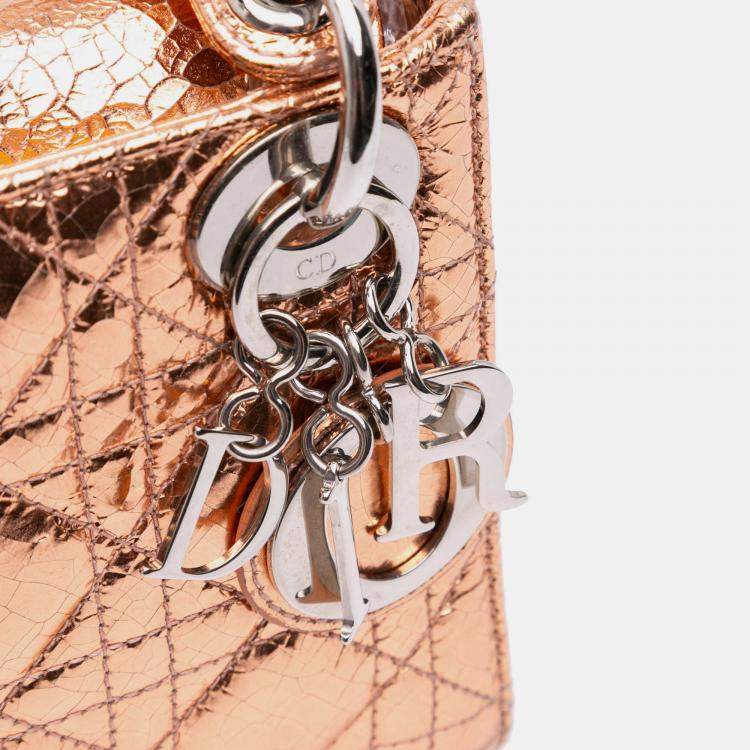 مملوكة مسبقًا Dior Brown Mini Metallic Crinkled Calfskin Cannage Lady Dior