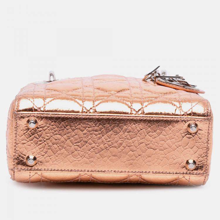 مملوكة مسبقًا Dior Brown Mini Metallic Crinkled Calfskin Cannage Lady Dior
