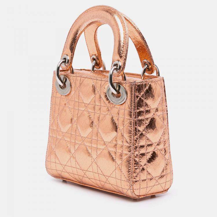 مملوكة مسبقًا Dior Brown Mini Metallic Crinkled Calfskin Cannage Lady Dior