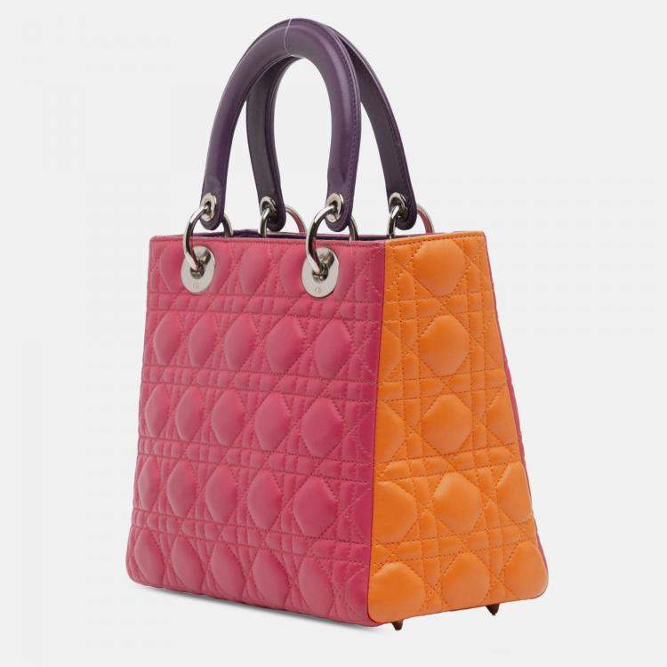 Pre Owned Dior Multicolor Medium Tricolor Lambskin Cannage Lady Dior