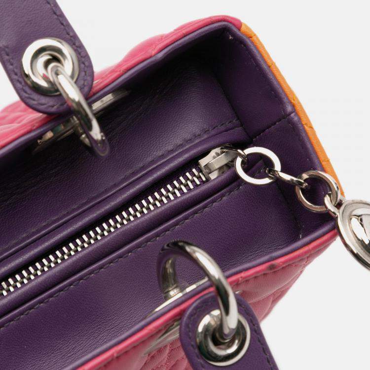 Pre Owned Dior Multicolor Medium Tricolor Lambskin Cannage Lady Dior