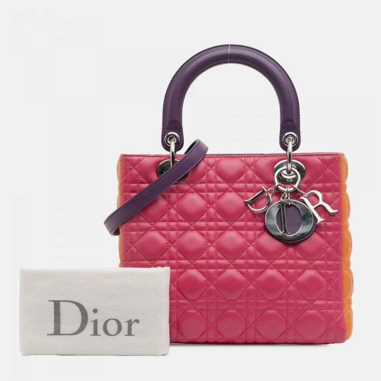 Pre Owned Dior Multicolor Medium Tricolor Lambskin Cannage Lady Dior