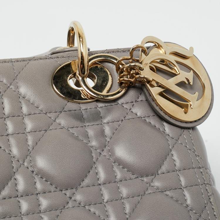 Pre Owned Dior Grey Cannage Leather Medium Lady Dior Tote