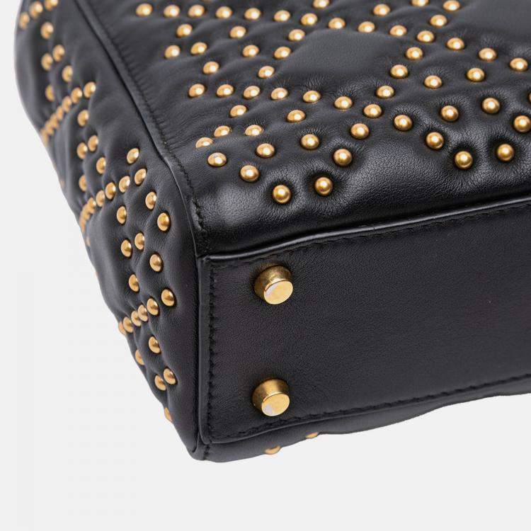 Pre Owned Dior Black Mini Lambskin Cannage Studded Supple Lady Dior