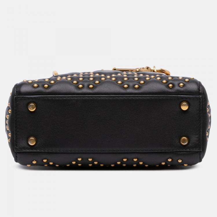 Pre Owned Dior Black Mini Lambskin Cannage Studded Supple Lady Dior