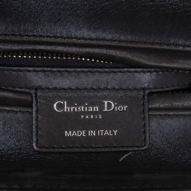 Pre Owned Dior Black Medium Iridescent Lambskin Cannage Lady Dior