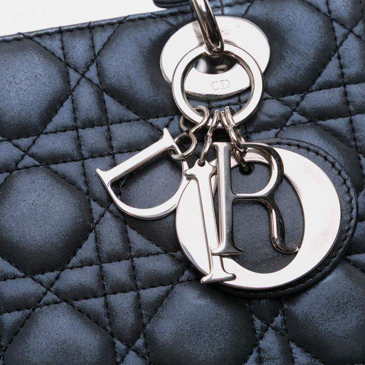 Pre Owned Dior Black Medium Iridescent Lambskin Cannage Lady Dior