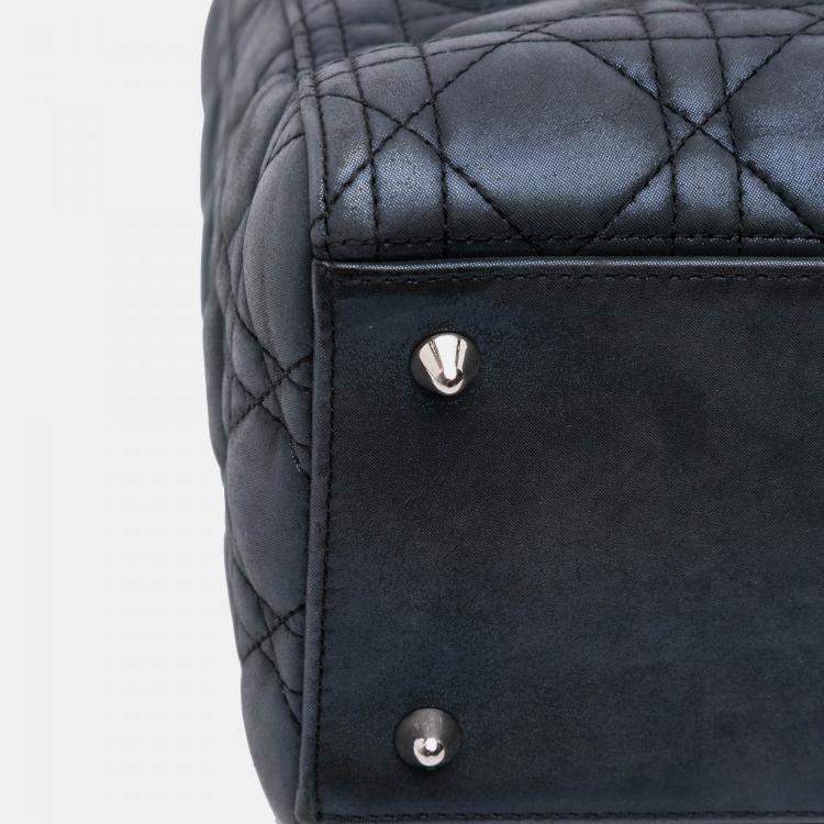 Pre Owned Dior Black Medium Iridescent Lambskin Cannage Lady Dior