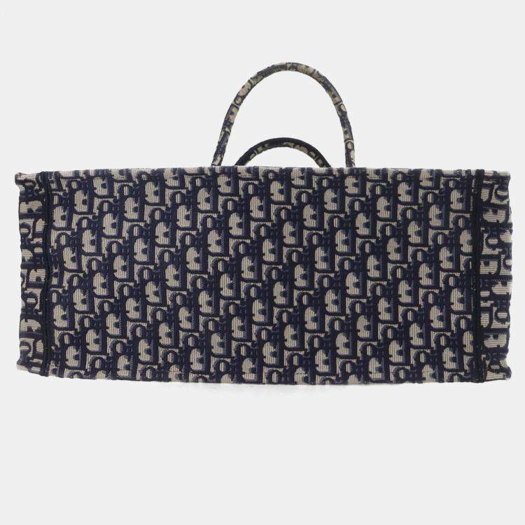Pre Owned Dior Navy Blue Oblique Embroidered Canvas Large Book Tote