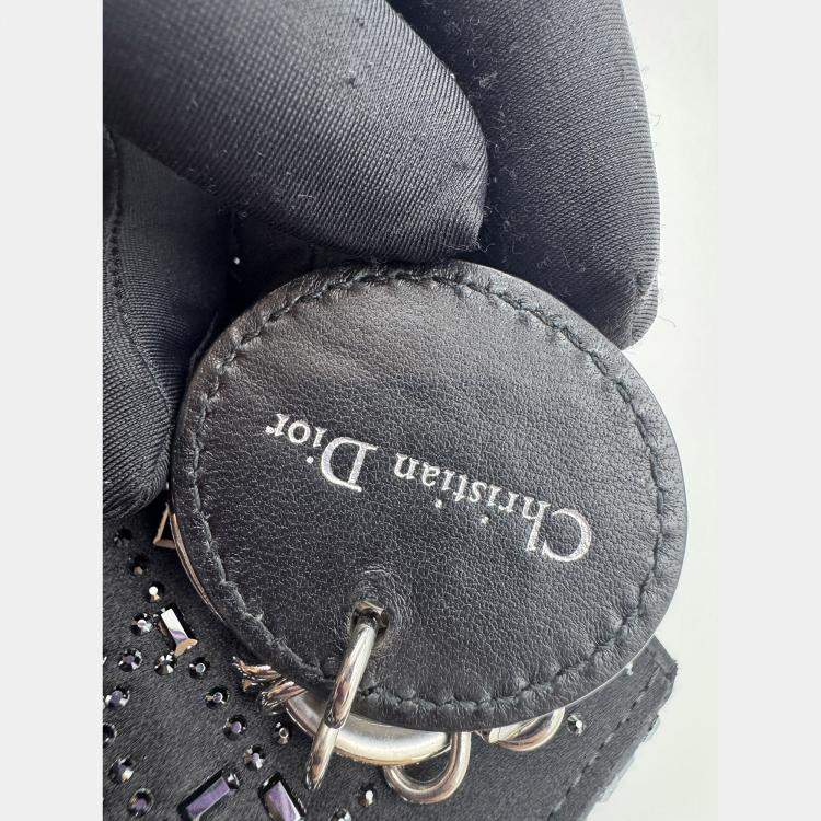 Pre Owned Dior Black Cannage Satin Mini Crystal Embellished Lady Dior Tote