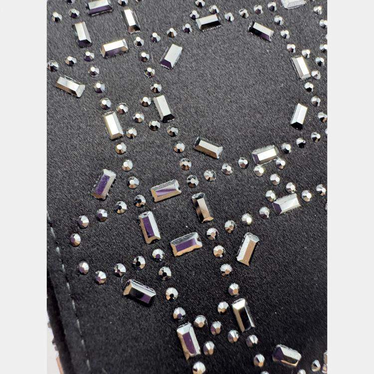 Pre Owned Dior Black Cannage Satin Mini Crystal Embellished Lady Dior Tote