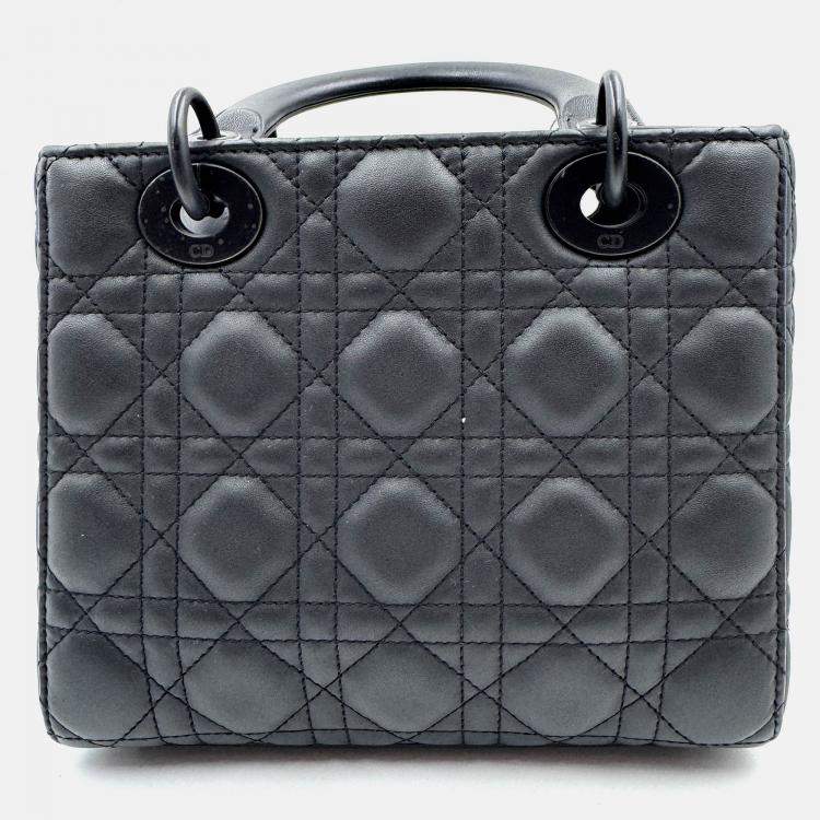 Pre Owned Dior Black Cannage all black Matte Leather Small Lady Dior Tote