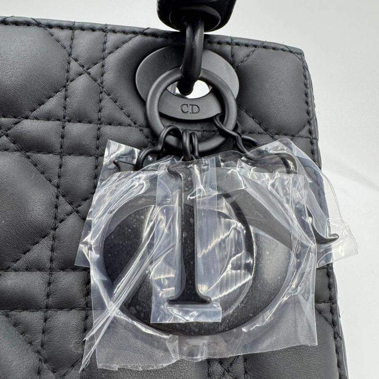 Pre Owned Dior Black Cannage all black Matte Leather Small Lady Dior Tote
