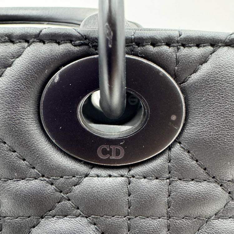 Pre Owned Dior Black Cannage all black Matte Leather Small Lady Dior Tote