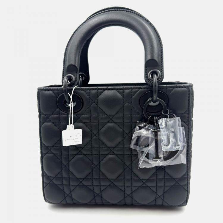 Pre Owned Dior Black Cannage all black Matte Leather Small Lady Dior Tote