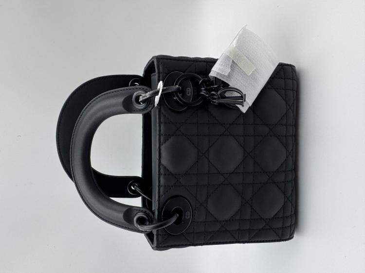 Pre Owned Dior Black Cannage all black Matte Leather mini Lady Dior Tote