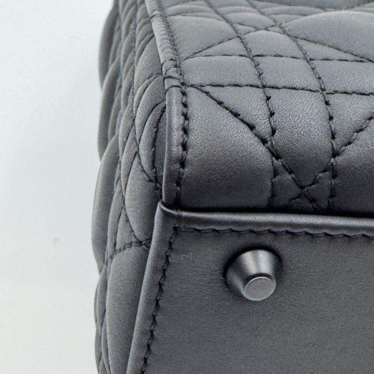 Pre Owned Dior Black Cannage all black Matte Leather mini Lady Dior Tote