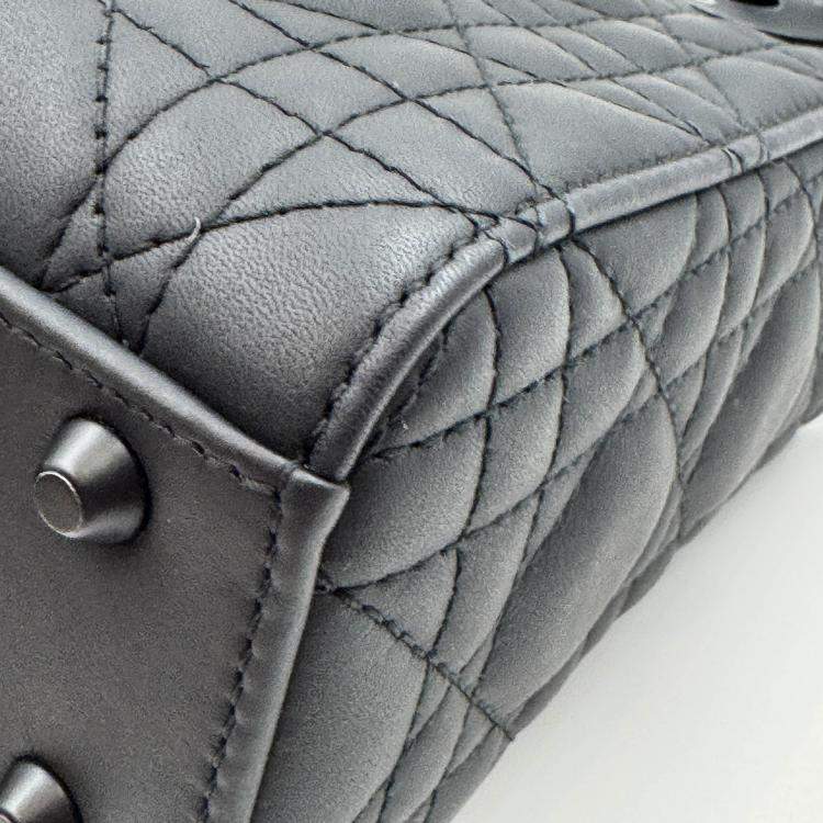 Pre Owned Dior Black Cannage all black Matte Leather mini Lady Dior Tote
