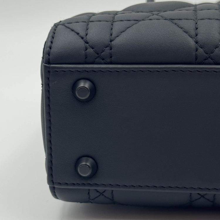 Pre Owned Dior Black Cannage all black Matte Leather mini Lady Dior Tote