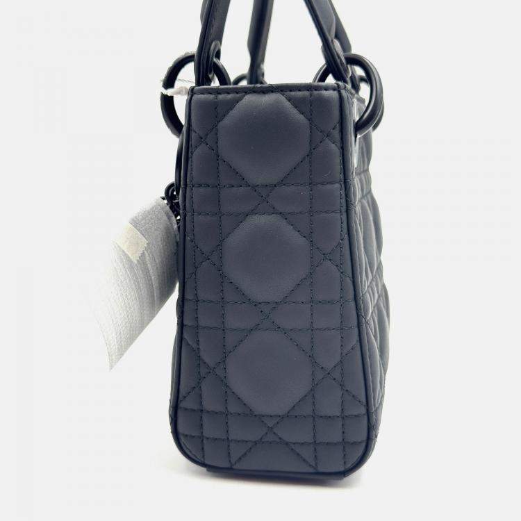 Pre Owned Dior Black Cannage all black Matte Leather mini Lady Dior Tote