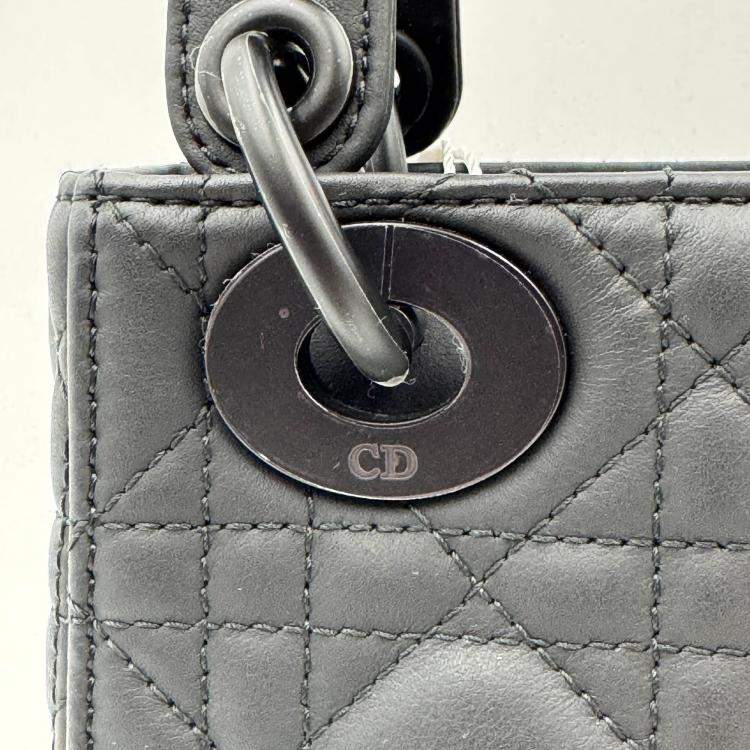 Pre Owned Dior Black Cannage all black Matte Leather mini Lady Dior Tote