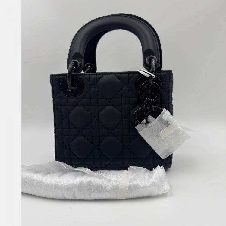 Pre Owned Dior Black Cannage all black Matte Leather mini Lady Dior Tote