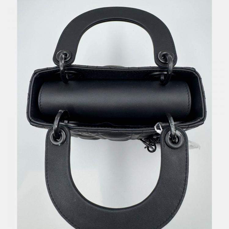 Pre Owned Dior Black Cannage all black Matte Leather mini Lady Dior Tote