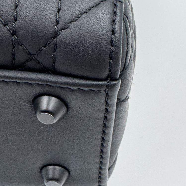 Pre Owned Dior Black Cannage all black Matte Leather mini Lady Dior Tote